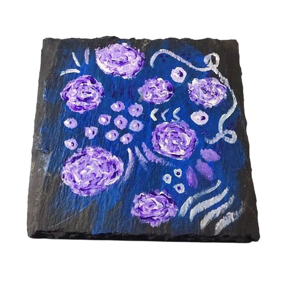 Hand-Painted Slate Coasters With Floral Design - Set Of 4 - Picture 5 of 10